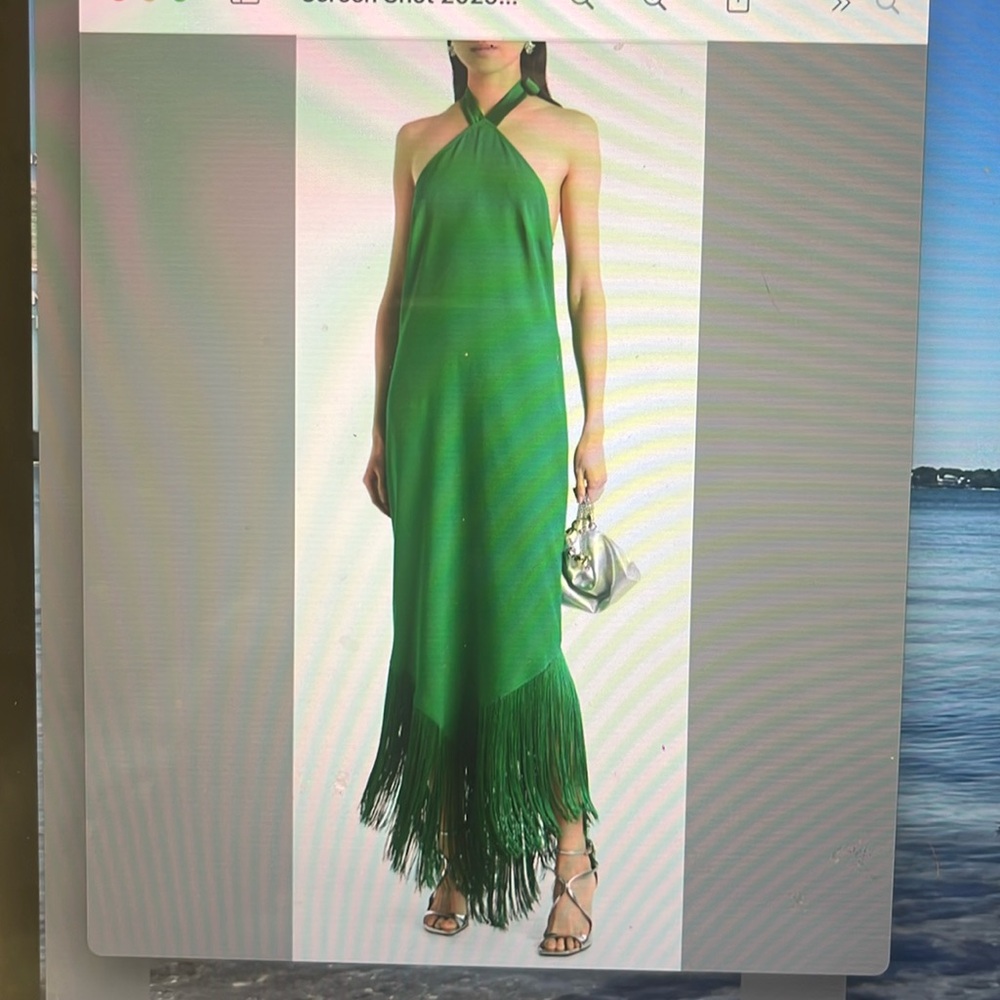 Taller Marmo Nina fringe maxi  Dress. Emerald Green